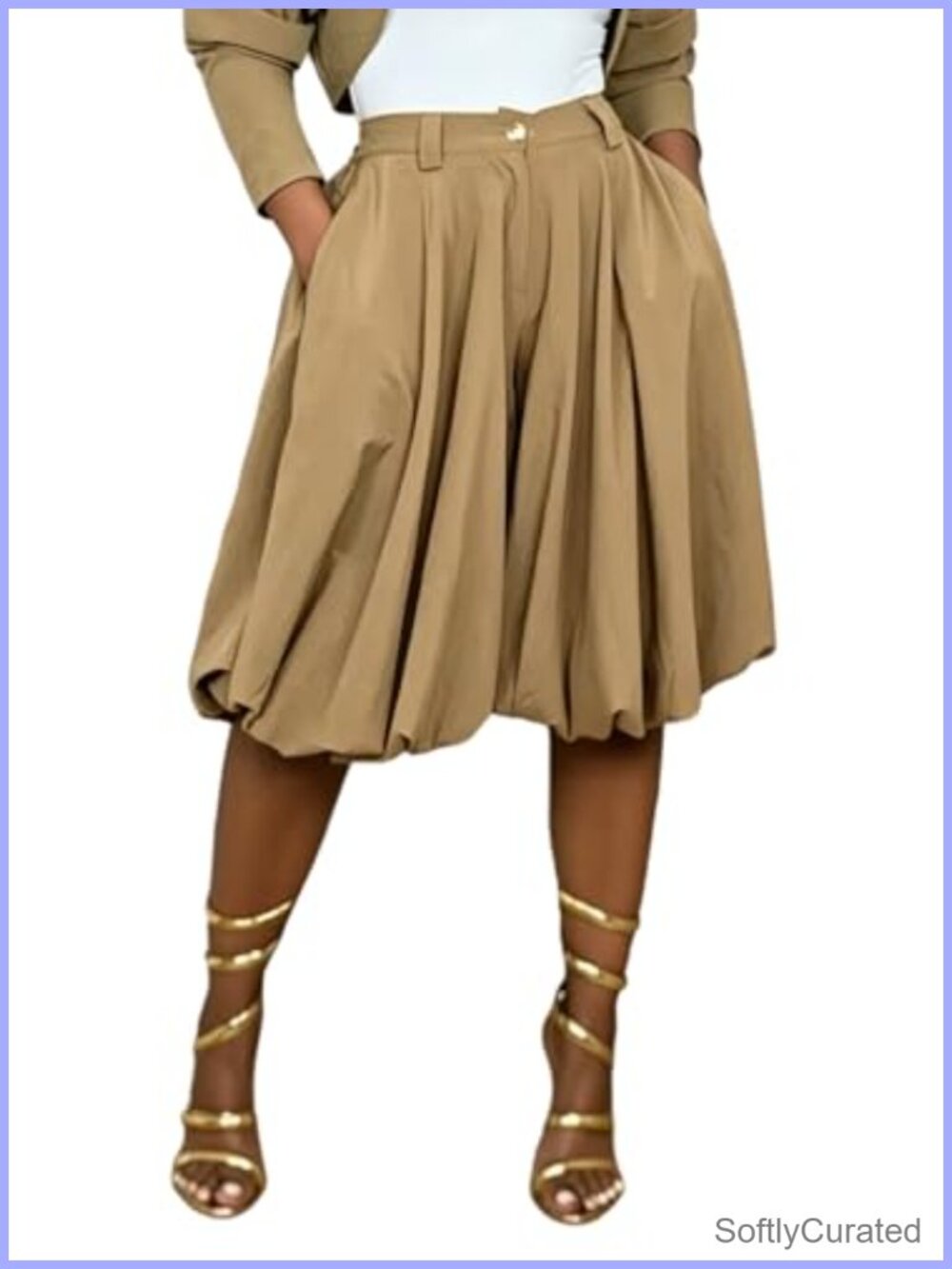 Pleated Wide Leg Capris Baggy Balloon Culottes Pants High Waist Ankle Length